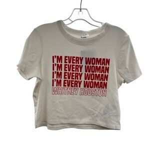 Whitney Houston Cropped T-Shirt Short Sleeve White/Red Size Large New
